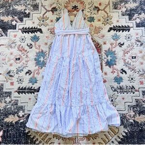 lemlem Bahiri Striped Maxi Dress in Light Sky Blue Tiered Poplin